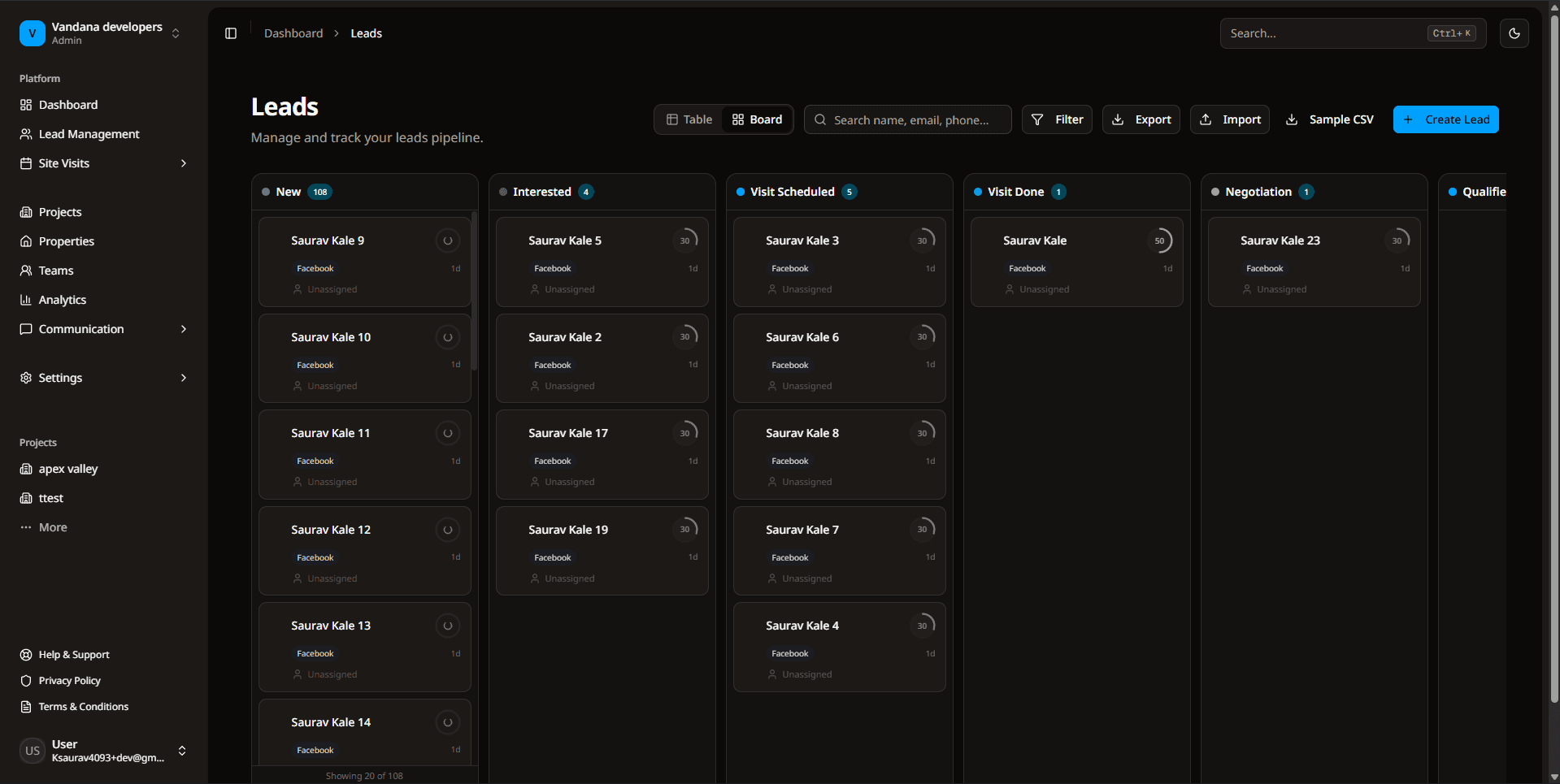 Compass leads dashboard, showing scored leads with extracted preferences